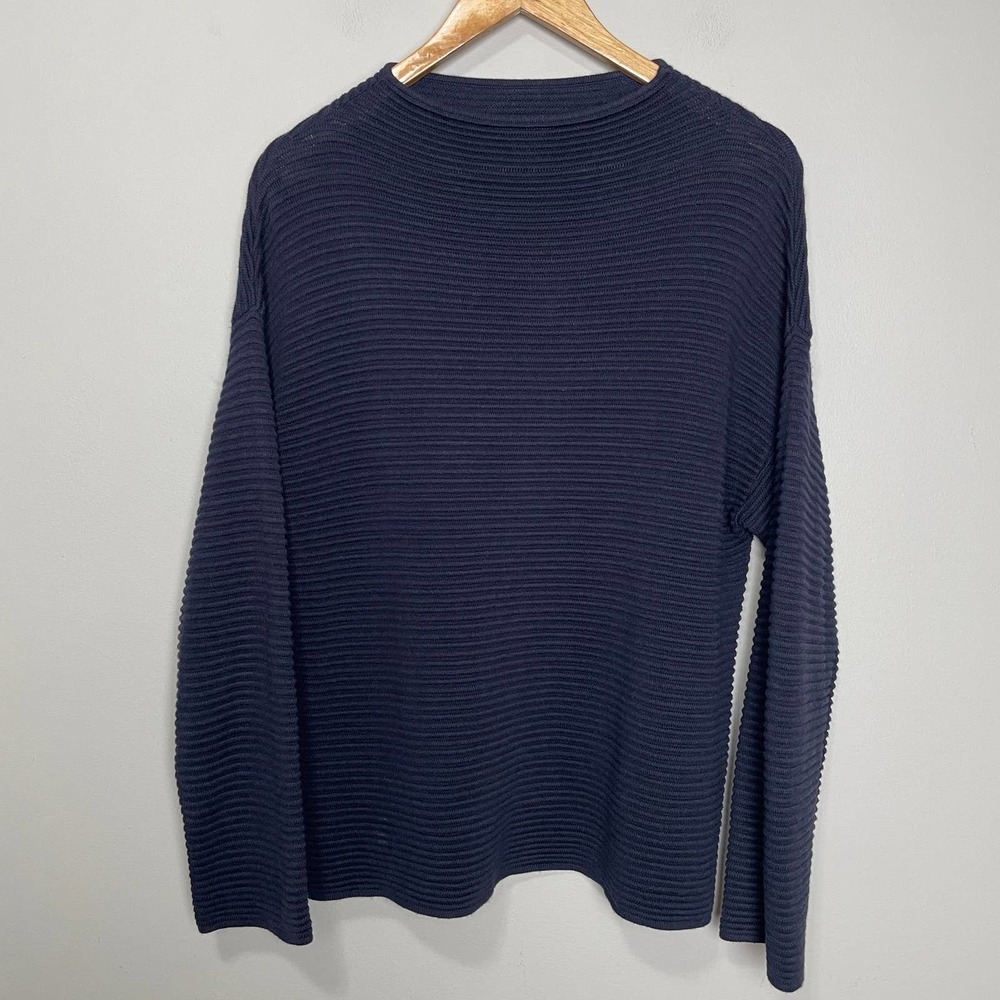 H&M Bib Knit Long Sleeve Crew/Mock Neck Sweater Navy Blue S